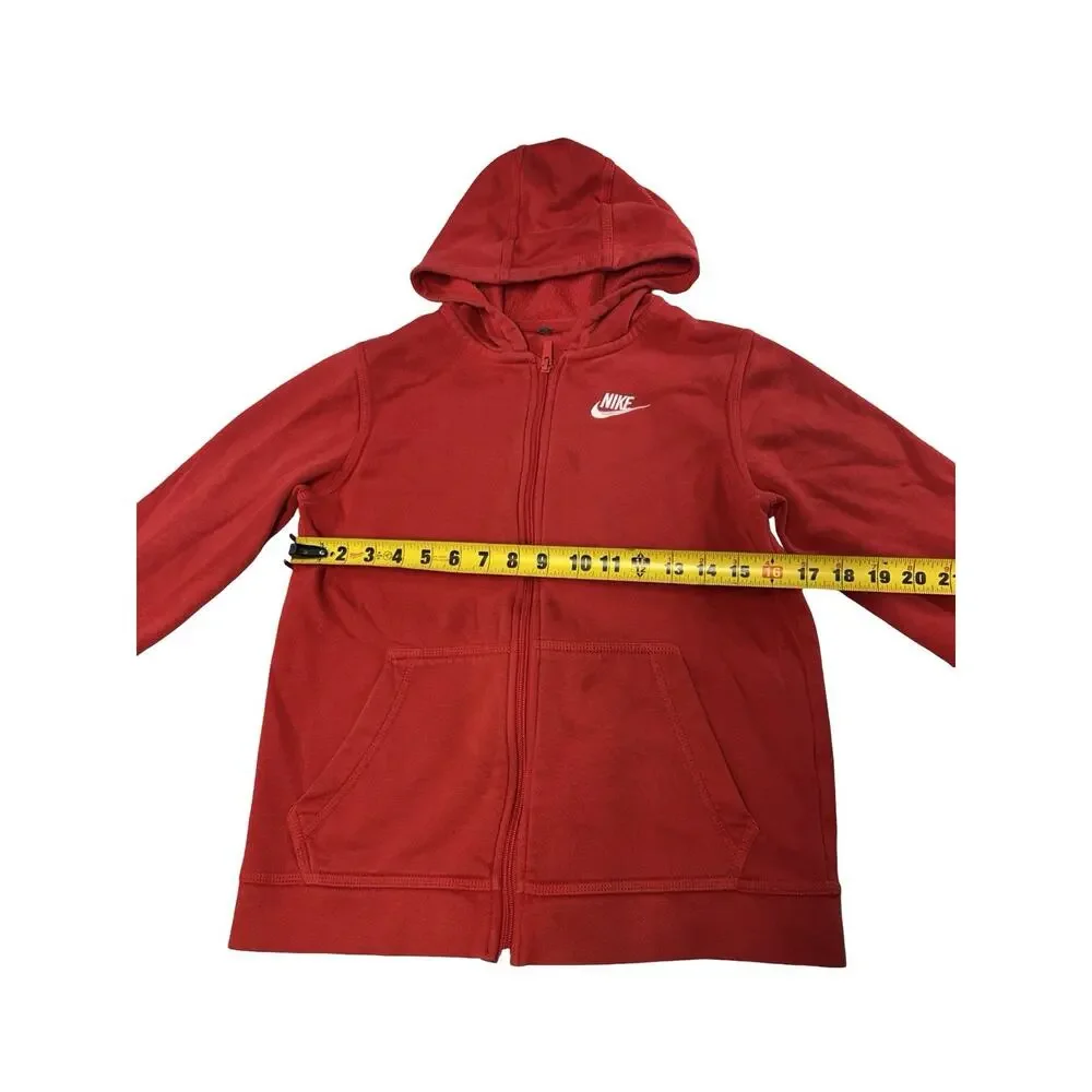 Nike Youth XS Red Full Zip Hoodie Sweatshirt White Swoosh Logo